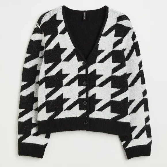 H&M Sweaters Hm Houndstooth Black And White Knit Cardigan Xxl 2xl